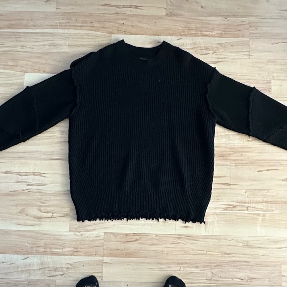 All Saints Distressed Black Crewneck Sweater